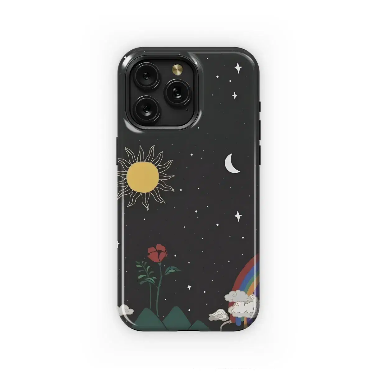 Celestial Night Drawing Sun Moon Flower Phone Case iPhone Samsung Cover Pixel 1765 - Image 1