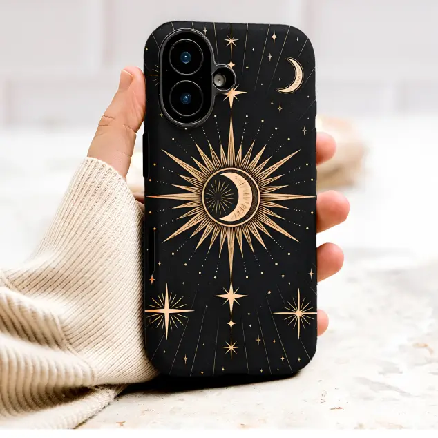 Celestial Sun Moon and Stars Graphic Phone Case Cover for iPhone 17 Pro Max 16 15 Plus 14 13 Mini SE Samsung S26 S25 Google Pixel 10 9 9740