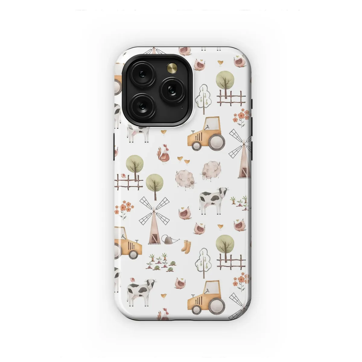 Charming Watercolor Farm Life Pattern Phone Case iPhone Samsung Cover Pixel 7645 - Image 1