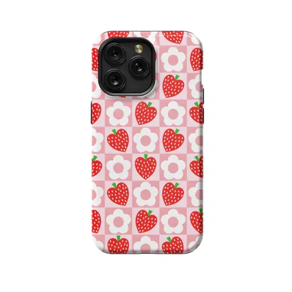 Checkered Daisy Strawberry Phone Case iPhone Samsung Pixel & More 92 - Image 1