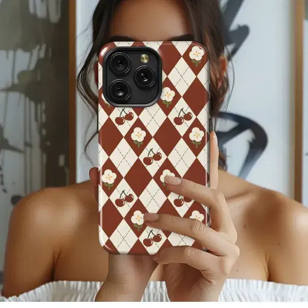 Cherry Blossom Argyle
 Phone Case iPhone Samsung Cover Pixel 5585 - Image 1