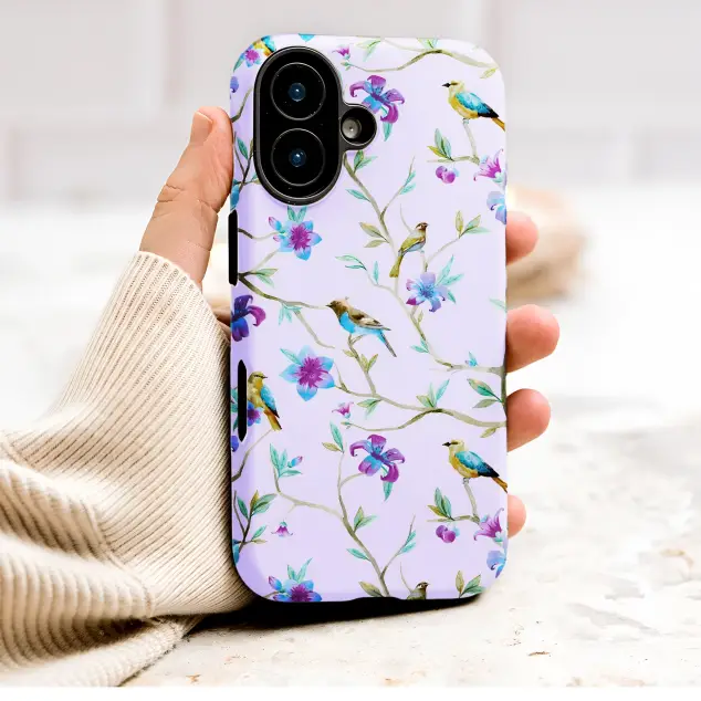 Chinoiserie Bird and Floral Watercolor Art Phone Case Cover for iPhone 17 Pro Max 16 15 Plus 14 13 Mini Samsung S26 S25 Pixel 10 9 9915