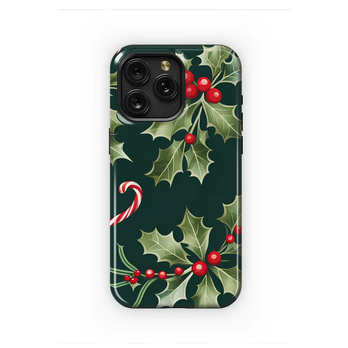 Christmas Holly Berry and Candy Cane Pattern Phone Case Cover for iPhone 17 Pro Max 16 15 Plus 14 13 Mini Samsung S25 S24 Pixel 10 9 8421 - Image 1