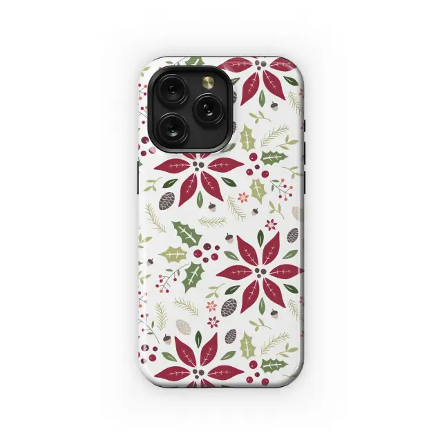 Christmas Poinsettia Holly Berry Festive Winter Pattern Phone Case Cover for iPhone 17 Pro Max 16 15 13 Samsung S25 S24 Pixel 8644