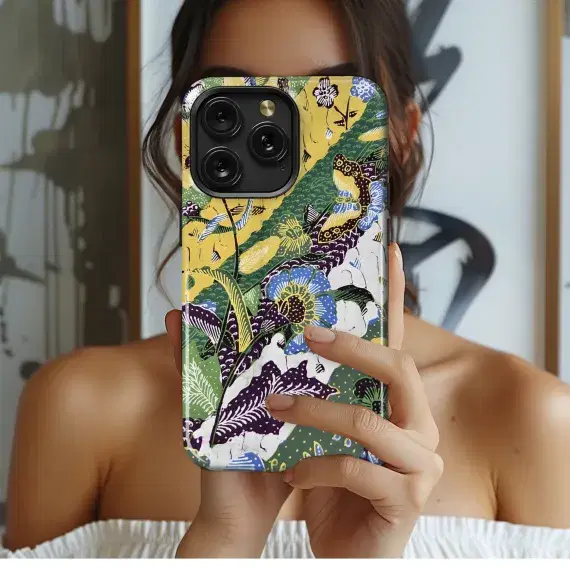 Cirebon Batik Green Yellow Phone Case iPhone Samsung Cover Pixel 3841 - Image 1