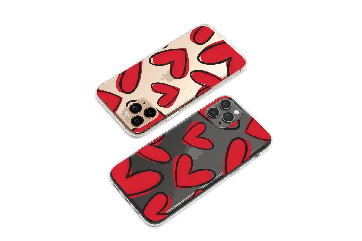 Clear A Cascade of Cartoon Hearts Phone Case iPhone Samsung Cover Pixel 6384 - Image 1
