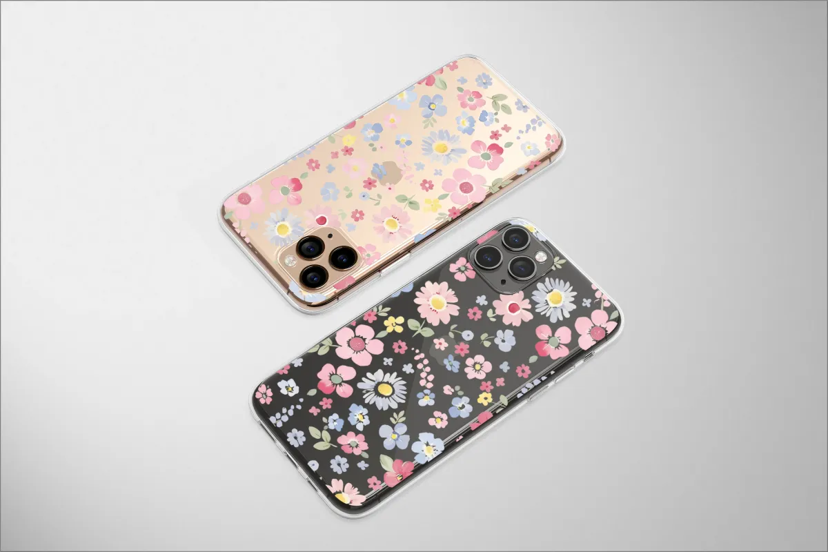 Clear A Whimsical Painted Wildflower Field Phone Case iPhone Samsung Cover Pixel 6753 - Image 1