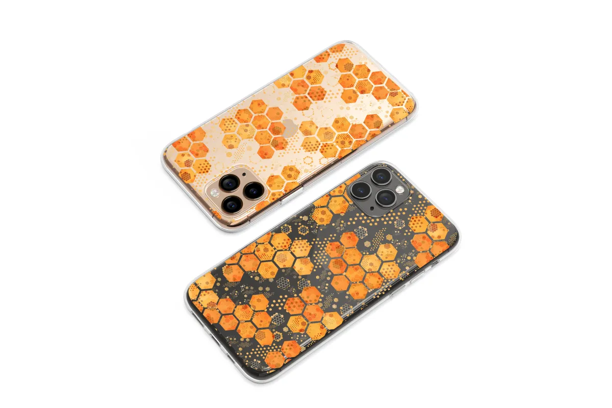 Clear Amber Hive Abstract Geometric Art Phone Case iPhone Samsung Cover Pixel 7873 - Image 1