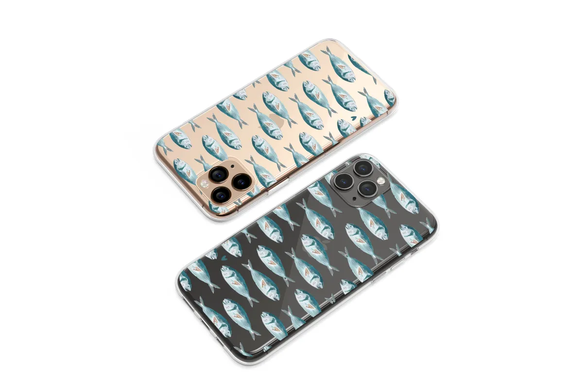 Clear Aquatic Watercolor Fish School Art Phone Case iPhone Samsung Cover Pixel 7328 - Image 1