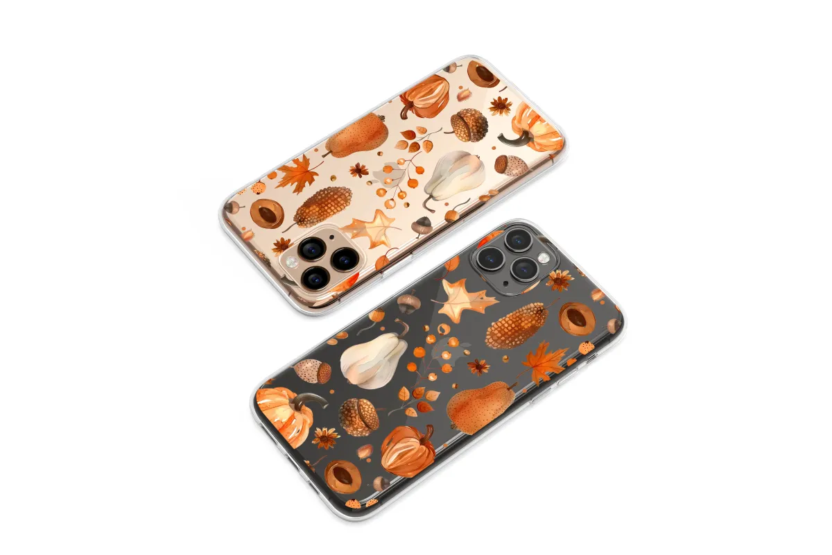Clear Autumn Harvest Watercolor Bounty Design Phone Case iPhone Samsung Cover Pixel 7828 - Image 1
