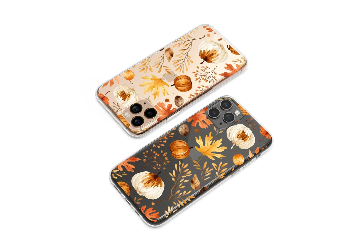 Clear Autumn Harvest Watercolor Pumpkin Patch Phone Case iPhone Samsung Cover Pixel 7508 - Image 1