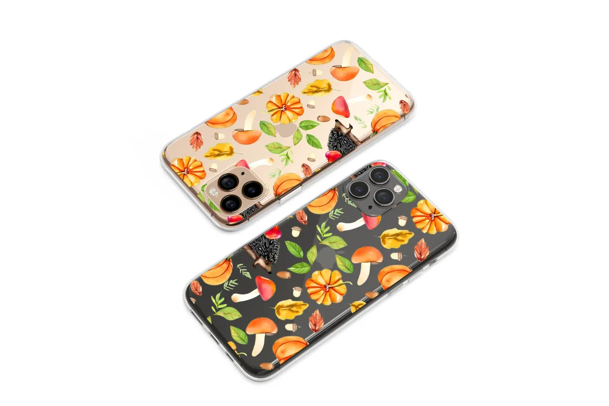 Clear Autumn Hedgehog & Forest Bounty Phone Case iPhone Samsung Cover Pixel 6201 - Image 1