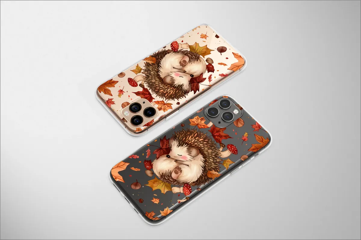 Clear Autumn Leaves and Hedgehog Dreams Phone Case iPhone Samsung Cover Pixel 6854 - Image 1