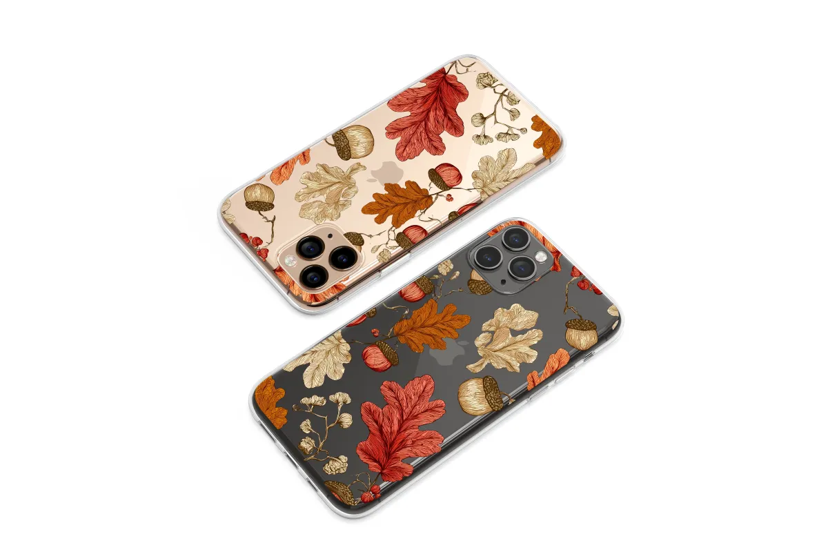 Clear Autumn Oak Leaf & Acorn Dance Phone Case iPhone Samsung Cover Pixel 7772 - Image 1