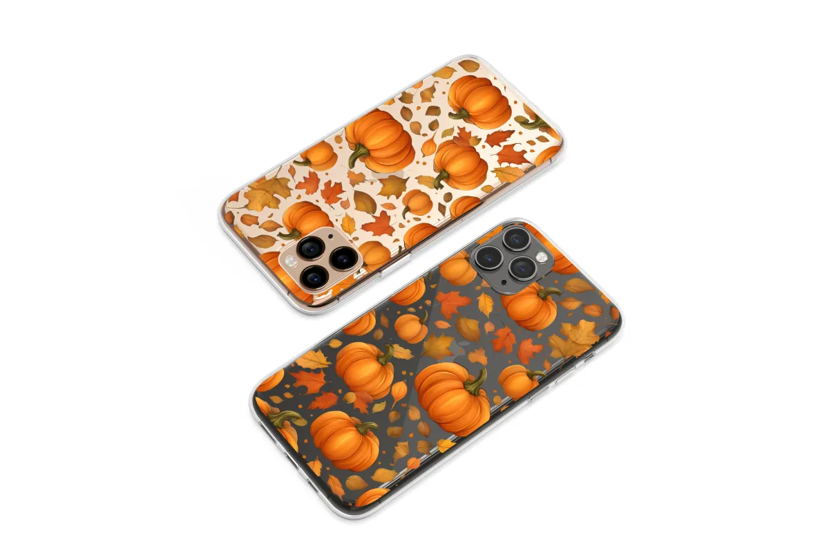 Clear Autumn Pumpkin & Falling Leaves Art Phone Case iPhone Samsung Cover Pixel 7624 - Image 1