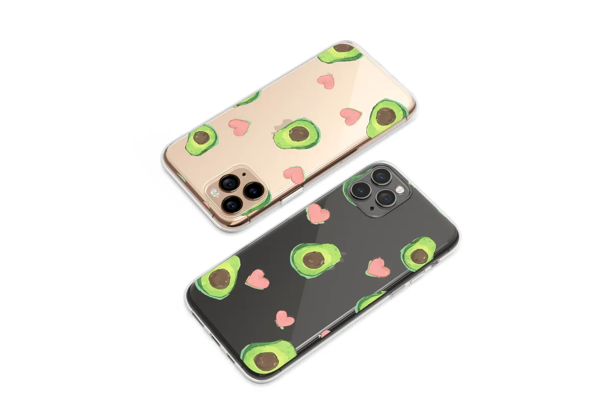 Clear Avo-Cuddle Heart Pattern Art Phone Case iPhone Samsung Cover Pixel 7327 - Image 1