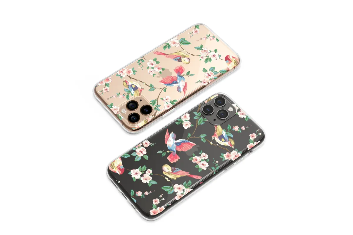 Clear Birds of the Midnight Blossom Phone Case iPhone Samsung Cover Pixel 6512 - Image 1