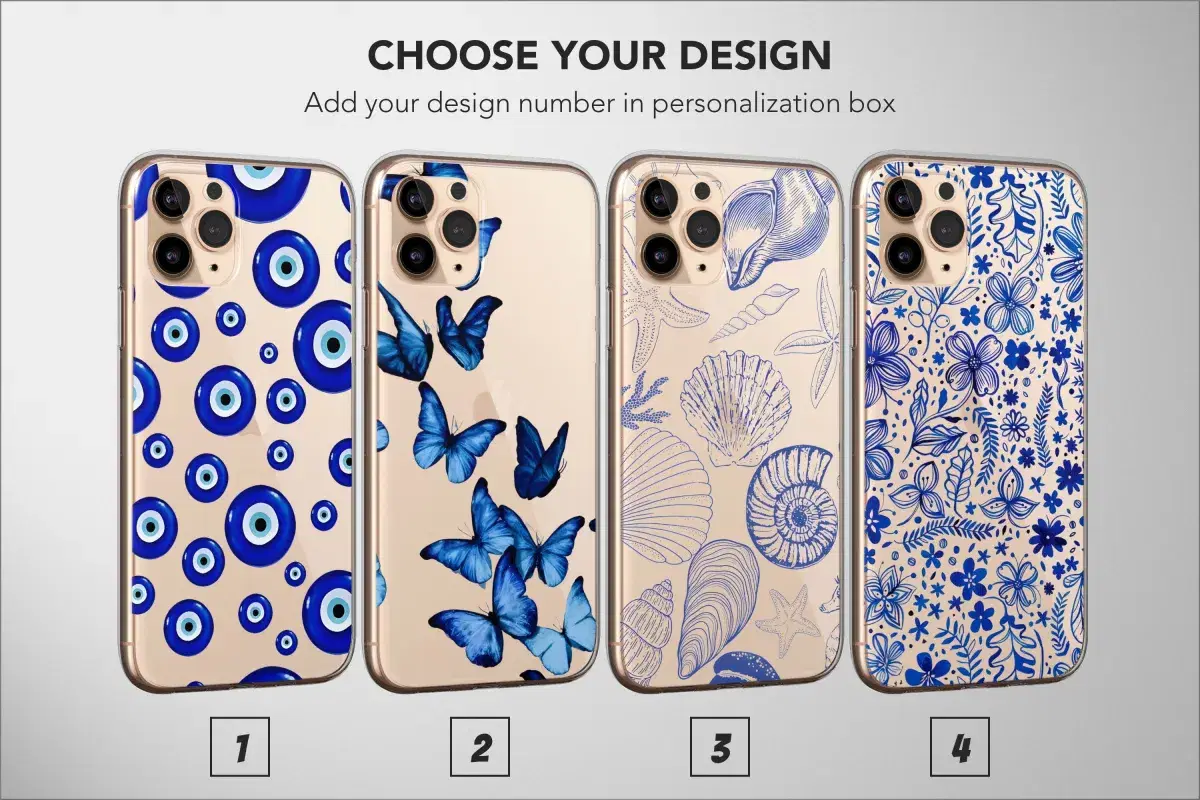 Clear Blue Phone Case Butterfly Floral Seashell Cover - Image 1
