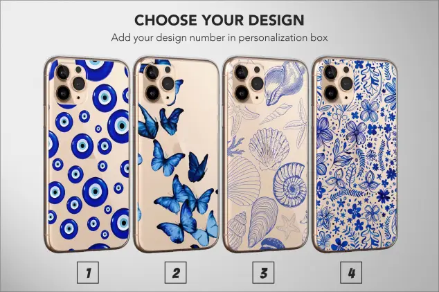 Clear Blue Phone Case Butterfly Floral Seashell Cover