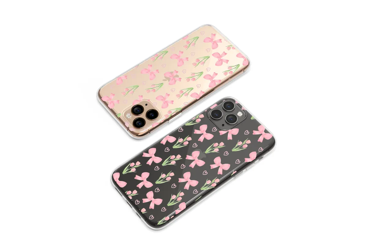 Clear Blush Garden Tied with Bows Phone Case iPhone Samsung Cover Pixel 6934 - Image 1