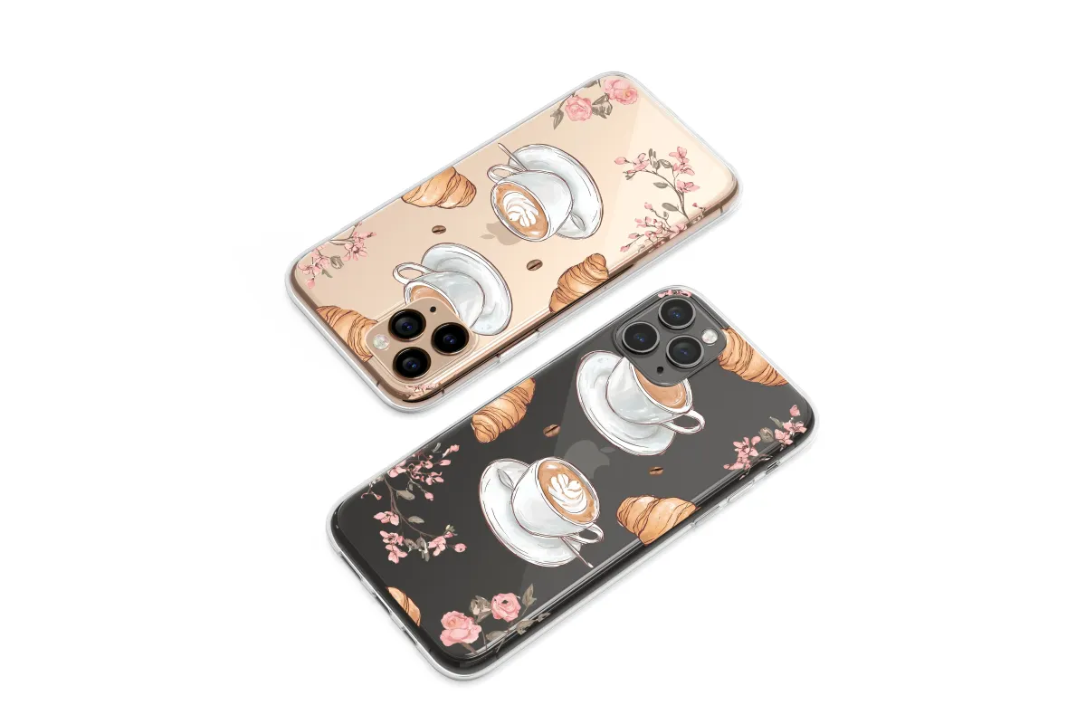 Clear Cafe Au Lait & Cherry Blossoms Phone Case iPhone Samsung Cover Pixel 7397 - Image 1