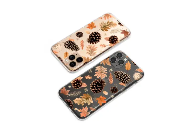 Clear Clear Abstract Autumn Pine Cone and Leaf Glitch Art Phone Case Cover for iPhone 17 Pro Max 16 15 13 Samsung S25 S24 Pixel 8779