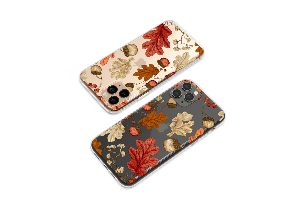 Clear Clear Autumn Oak Leaf Acorn Glitch Art Illustration Phone Case Cover for iPhone 17 Pro Max 16 15 13 Samsung S25 S24 Pixel 8633 - Image 1