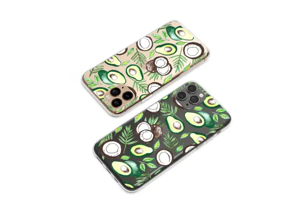 Clear Clear Avocado Coconut Art Tropical Fruit Pattern Phone Case Cover for iPhone 17 Pro Max 16 15 13 Samsung S26 S25 Pixel 9832
