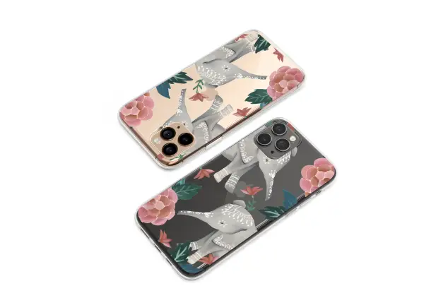 Clear Clear Boho Elephant and Floral Watercolor Art Phone Case Cover for iPhone 17 Pro Max 16 15 Plus 14 13 Mini Samsung S25 S24 Pixel 10 9 9339