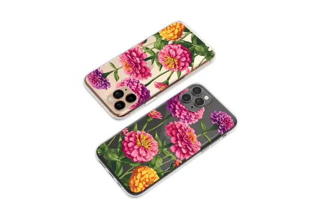 Clear Clear Botanical Zinnia Floral Glitch Art Design Phone Case Cover for iPhone 17 Pro Max 16 15 Plus 14 13 Mini Samsung S25 S24 Pixel 10 9 8435
