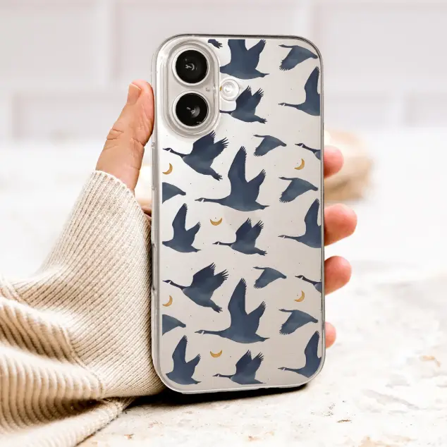 Clear Clear Celestial Flying Geese Watercolor Art Pattern Phone Case Cover for iPhone 17 Pro Max 16 15 13 Samsung S26 S25 Pixel 10053