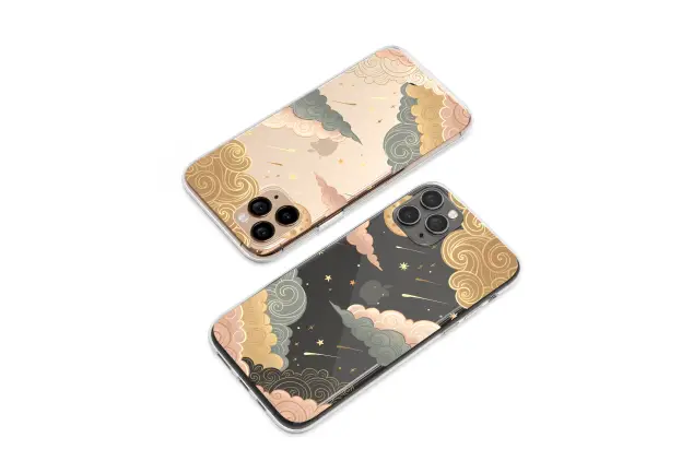 Clear Clear Celestial Moon and Stars Gold Night Sky Design Phone Case Cover for iPhone 17 Pro Max 16 15 13 Samsung S26 S25 Pixel 9386