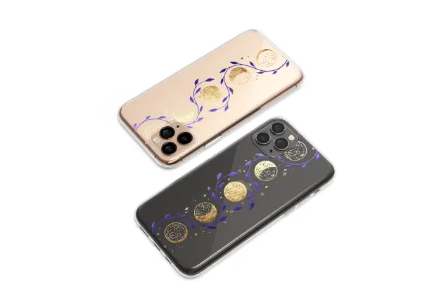 Clear Clear Celestial Moon Vine Gold and Purple Design Phone Case Cover for iPhone 17 Pro Max 16 15 13 Samsung S25 S24 Pixel 9327