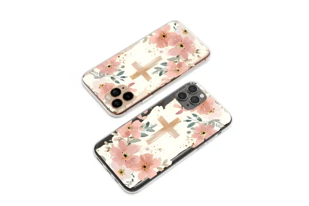 Clear Clear Christian Cross Watercolor Floral Art Phone Case Cover for iPhone 17 Pro Max 16 15 Plus 14 13 Mini Samsung S26 S25 Pixel 10 9 9394