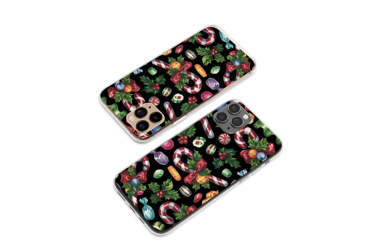 Clear Clear Christmas Candy Cane Holly Pattern Glitch Art Design Phone Case Cover for iPhone 17 Pro Max 16 15 13 Samsung S25 S24 Pixel 8669 - Image 1