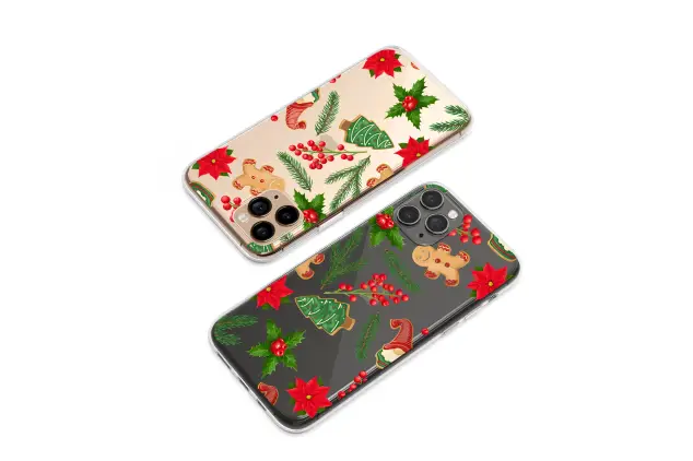 Clear Clear Christmas Gingerbread Cookie Poinsettia Holiday Pattern Phone Case Cover for iPhone 17 Pro Max 16 15 13 Samsung S25 S24 Pixel 8388
