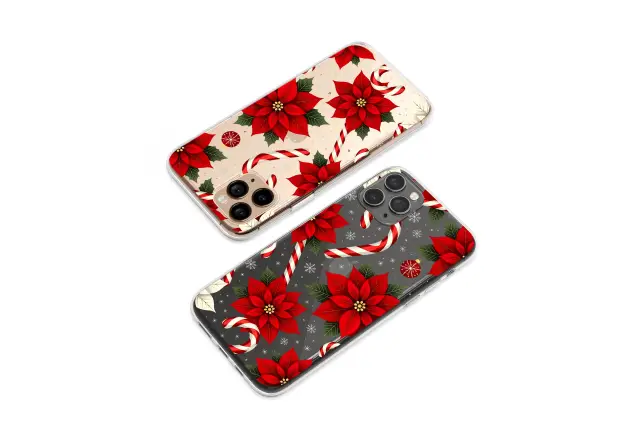 Clear Clear Christmas Poinsettia Candy Cane Snowflake Design Phone Case Cover for iPhone 17 Pro Max 16 15 13 Samsung S25 S24 Pixel 8291