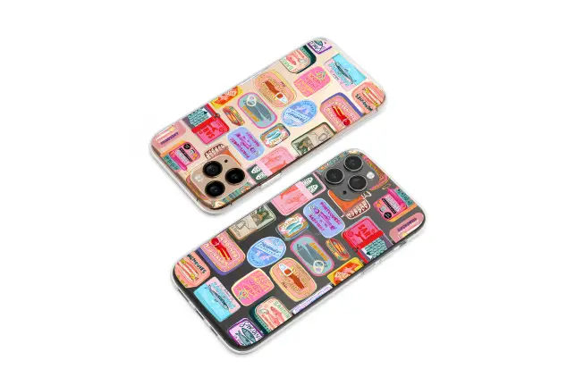 Clear Clear Colorful Sardine Tin Collage Illustrated Cover Phone Case Cover for iPhone 17 Pro Max 16 15 13 Samsung S25 S24 Pixel 9345