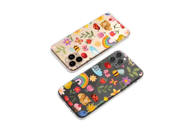 Clear Clear Colorful Summer Garden Whimsical Doodle Art Phone Case Cover for iPhone 17 Pro Max 16 15 13 Samsung S26 S25 Pixel 9919