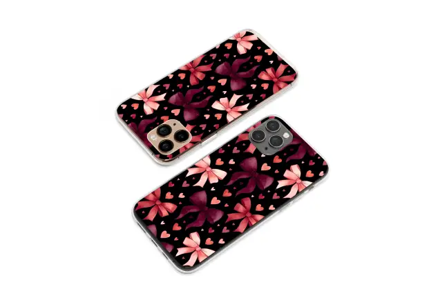 Clear Clear Coquette Pink Bow and Hearts Glitch Aesthetic Phone Case Cover for iPhone 17 Pro Max 16 15 13 Samsung S25 S24 Pixel 9378