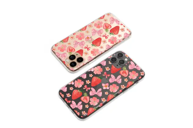 Clear Clear Coquette Strawberry Bow Floral Art Phone Case Cover for iPhone 17 Pro Max 16 15 Plus 14 13 Mini Samsung S26 S25 Google Pixel 10 9 9893