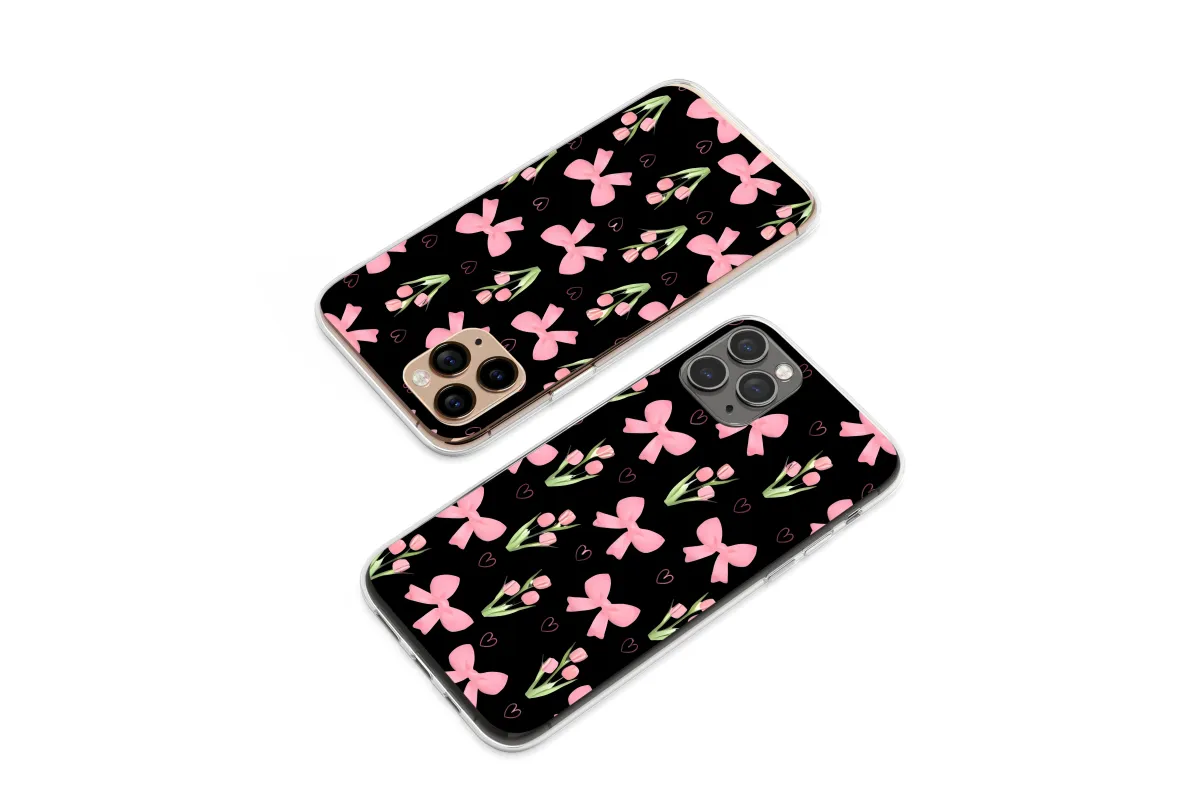 Clear Clear Coquette Tulip Bow Glitch Heart Pattern Phone Case Cover for iPhone 17 Pro Max 16 15 Plus 14 13 Mini Samsung S25 S24 Pixel 10 9 8709 - Image 1