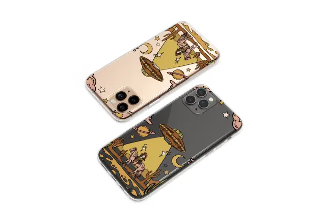 Clear Clear Cosmic Cowgirl UFO Desert Scene Phone Case Cover for iPhone 17 Pro Max 16 15 Plus 14 13 Mini SE Samsung S26 S25 Google Pixel 10 9 9427