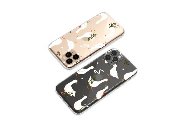 Clear Clear Cottagecore Goose and Floral Strawberry Pattern Phone Case Cover for iPhone 17 Pro Max 16 15 13 Samsung S26 S25 Pixel 9678