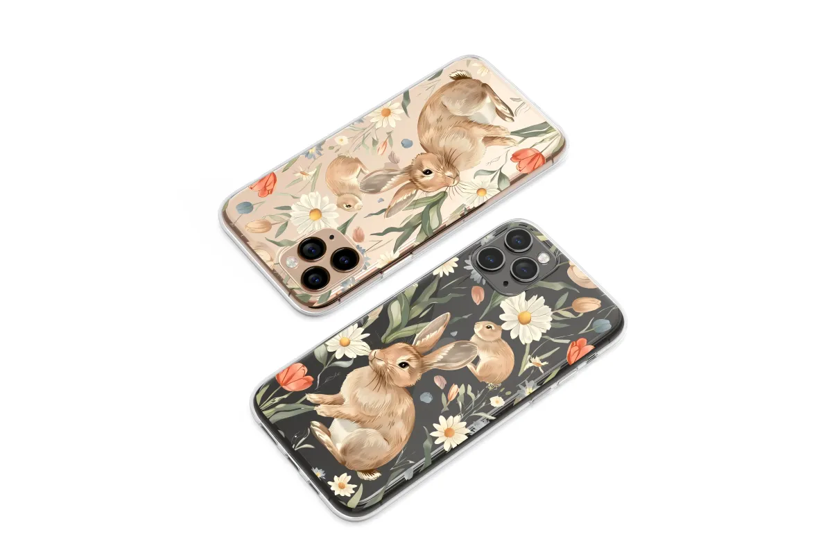 Clear Clear Cottagecore Rabbit and Wildflower Garden Illustration Phone Case Cover for iPhone 17 Pro Max 16 15 13 Samsung S26 S25 Pixel 9674 - Image 1