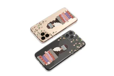 Clear Clear Cottagecore Reading Girl on Books Floral Illustration Phone Case Cover for iPhone 17 Pro Max 16 15 13 Samsung S26 S25 Pixel 10091 - Image 2