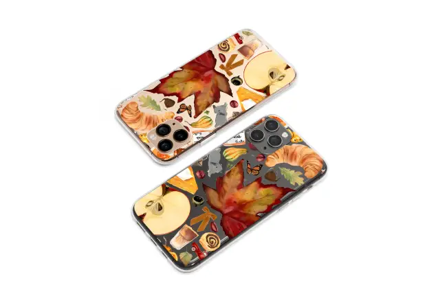 Clear Clear Cozy Autumn Harvest Watercolor Collage Phone Case Cover for iPhone 17 Pro Max 16 15 Plus 14 13 Mini Samsung S25 S24 Pixel 10 9 9316