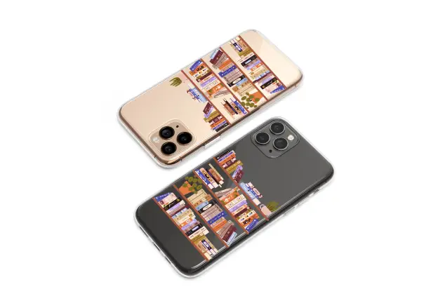 Clear Clear Cozy Bookshelf Illustrated Design for Book Lovers Phone Case Cover for iPhone 17 Pro Max 16 15 13 Samsung S26 S25 Pixel 9976
