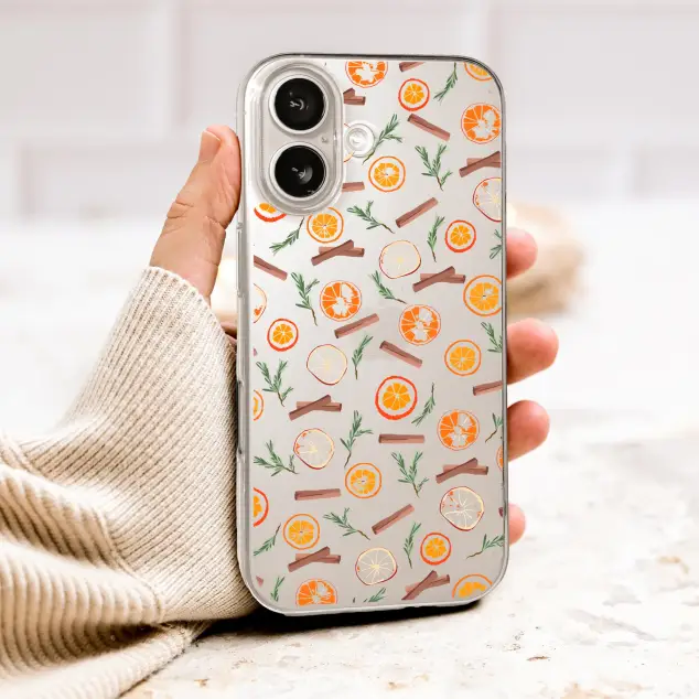 Clear Clear Dried Orange Cinnamon Botanical Illustration Phone Case Cover for iPhone 17 Pro Max 16 15 13 Samsung S26 S25 Pixel 10011