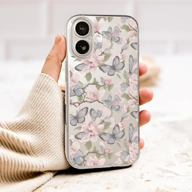 Clear Clear Elegant Magnolia Butterfly Garden Print Phone Case Cover for iPhone 17 Pro Max 16 15 Plus 14 13 Mini Samsung S26 S25 Pixel 10 9 10042